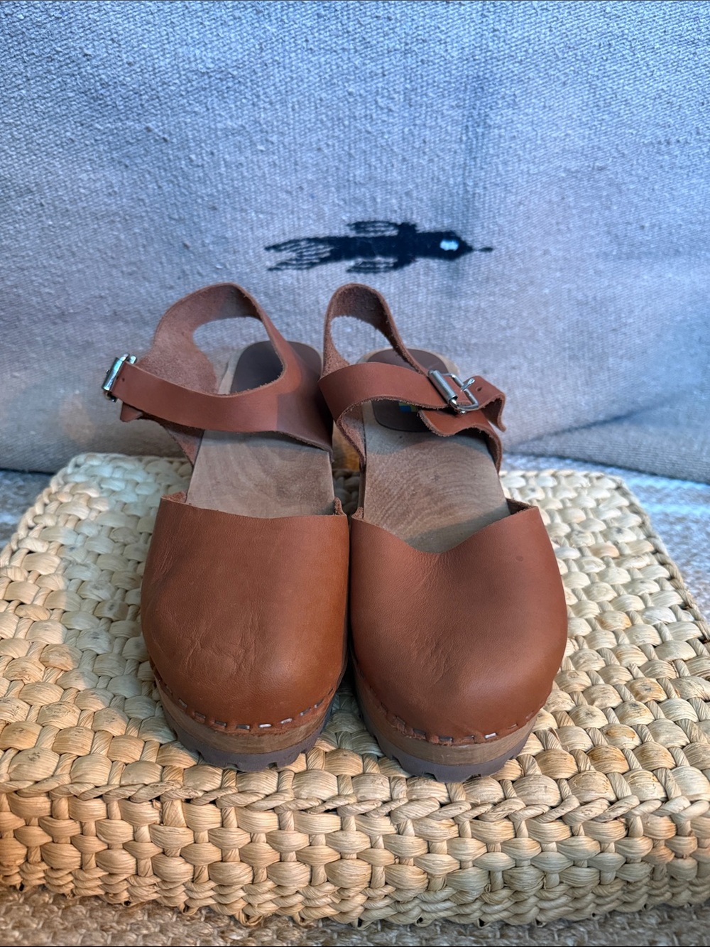 MIA Swedish Leather Clog Heels in Cognac Brown - Women's Slingback Clogs - Picture 2 of 6